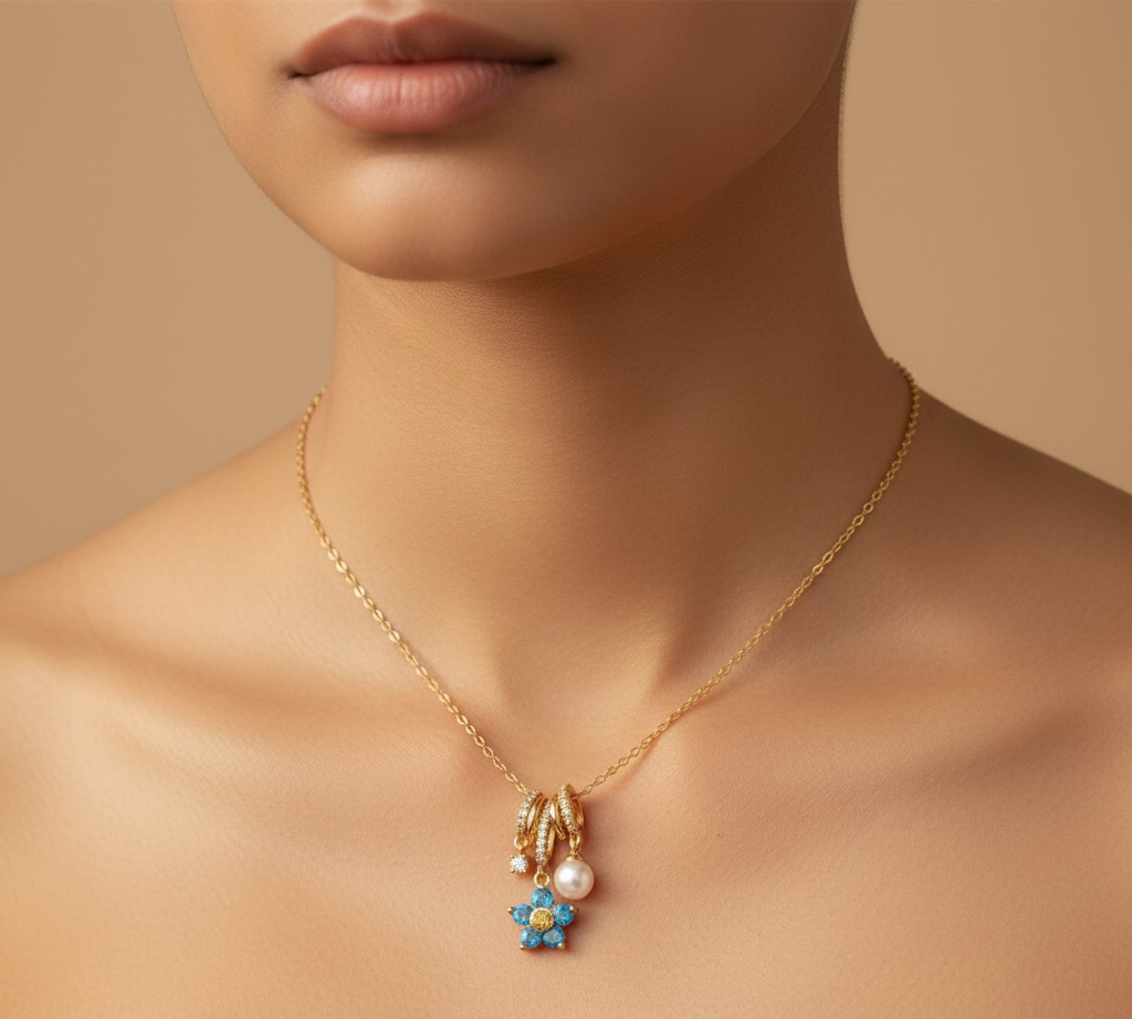 Blue Gemstone Flower Pendant