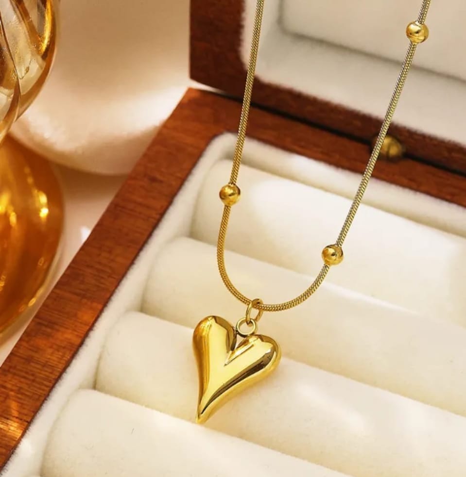 Golden Heart Drop Pendant Necklace