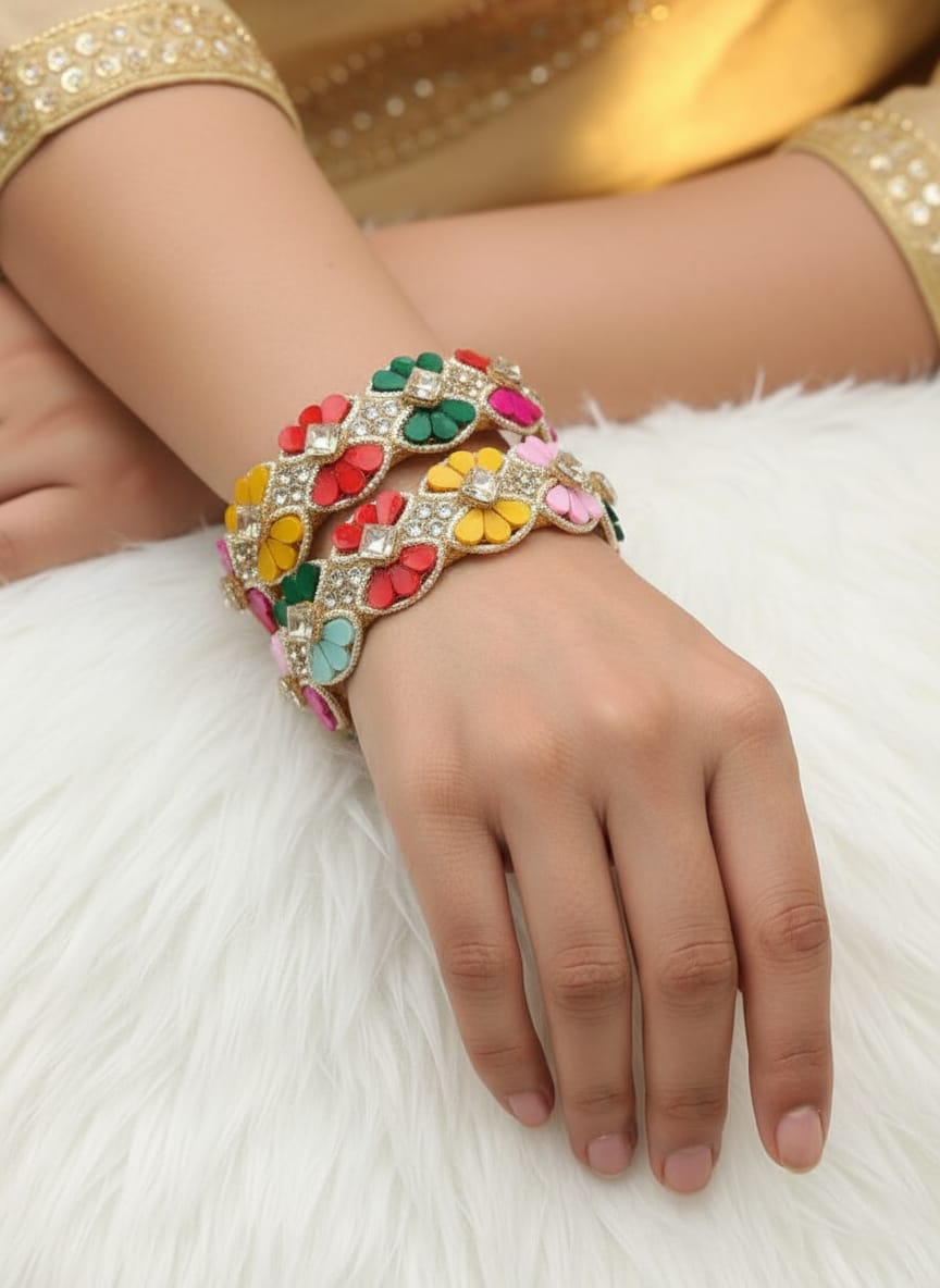 Multicolor Floral Designer Bangles Pair