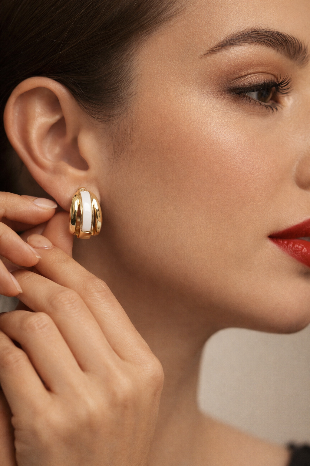 Elegant gold and white hoop earrings