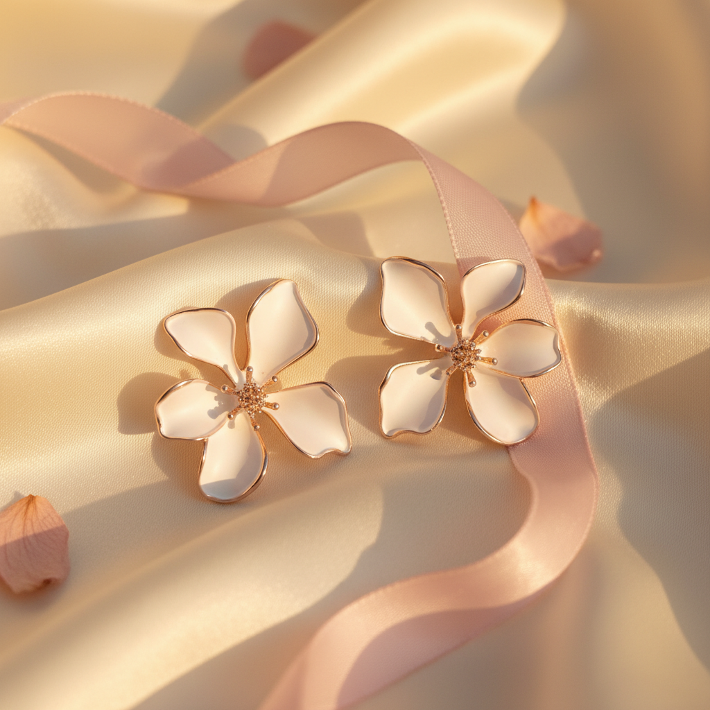 White Petal Floral Stud Earrings