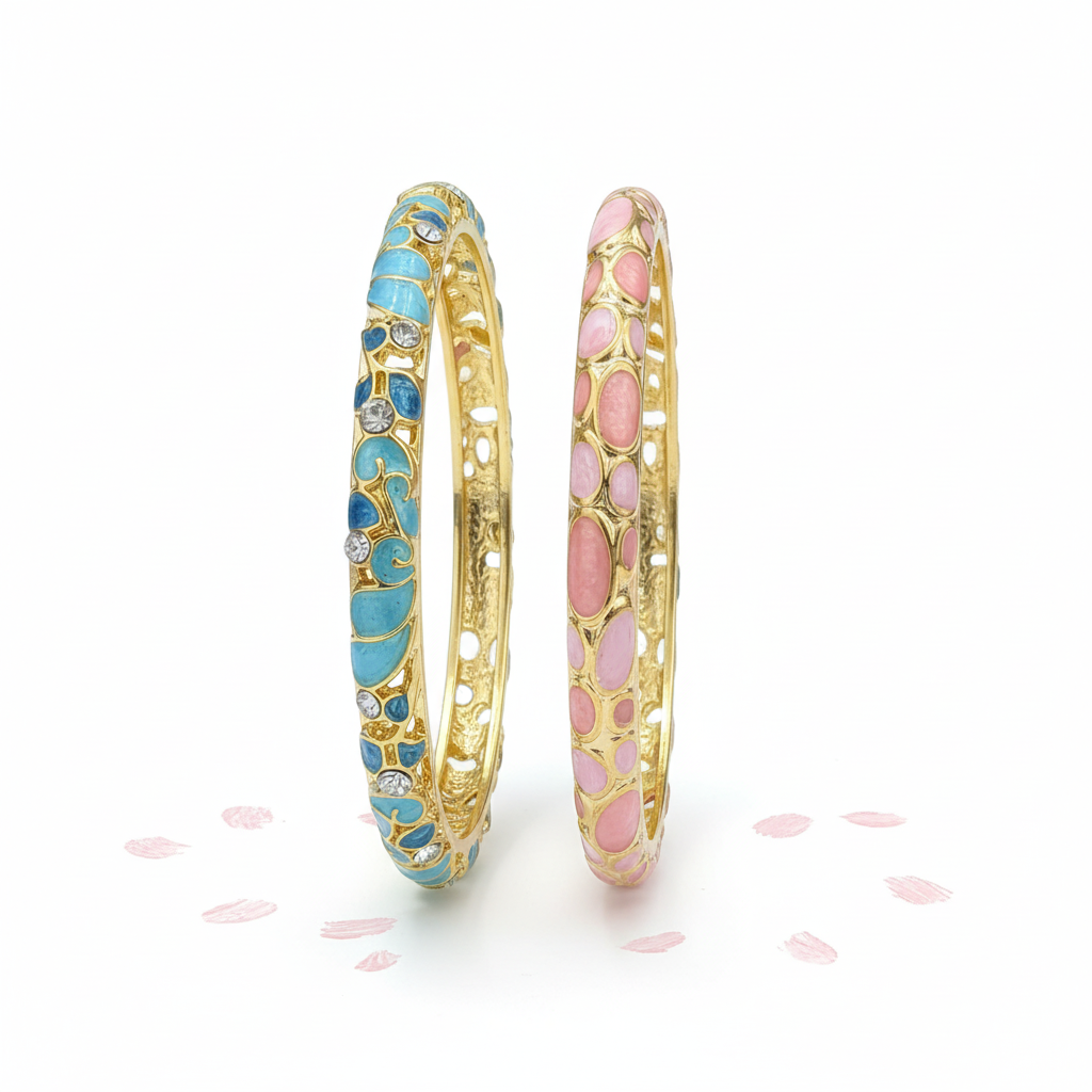 Elegant Gold-Plated Enamel Thin Kada Combo Set