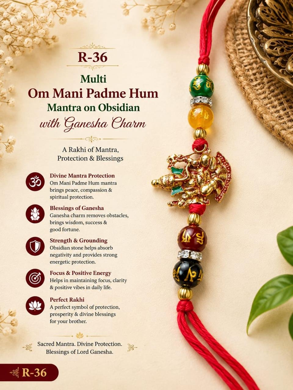 OM Mani Padme Hum Mantra on Obsidian